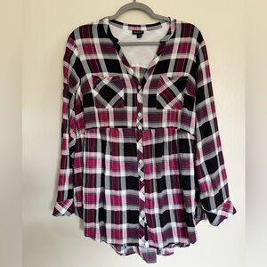 TORRID Plaid Button Up Emma Shirt - Women's Plus Size 1 (1x) - Pink/Black/White
